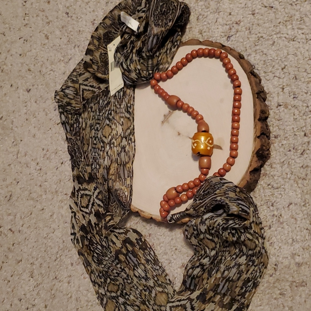 Collection Eighteen Brown Bead Design Scarf